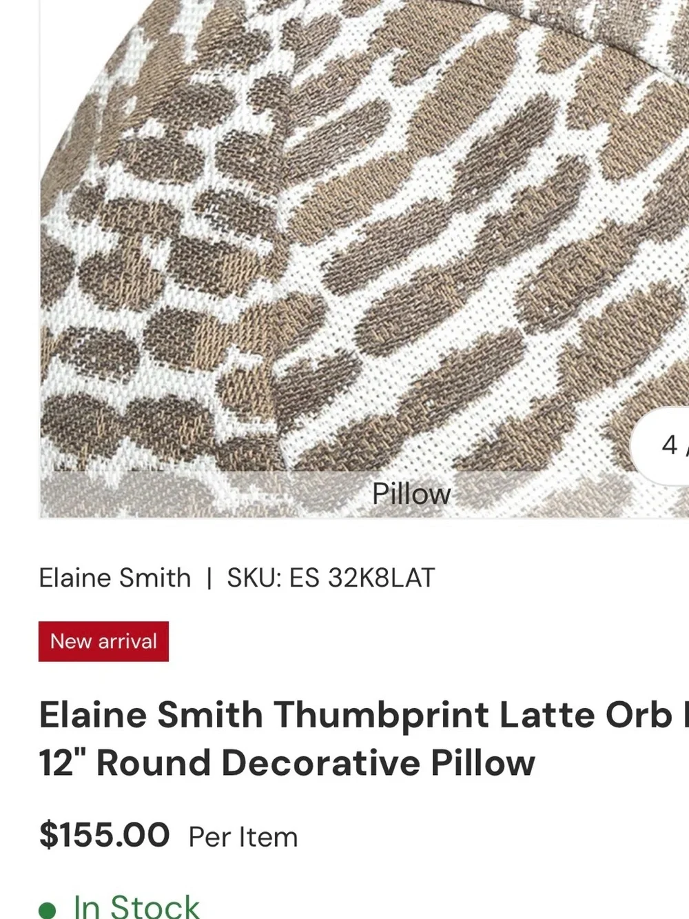 Elaine Smith Luxury Thumbprint Patterned Sphere Latte Orb Round Pillow Outdoor